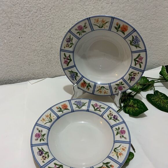 2 AMERICAN ATELIER ELIZABETH 5020 salad Plate 9” Granny Core Floral Gingham A2 - Picture 4 of 12